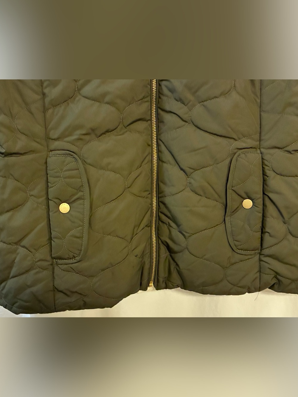 Talbots Reversible cool weather Vest. Olive Green& Ivory. Front zipper 2 pockets - Picture 10 of 15